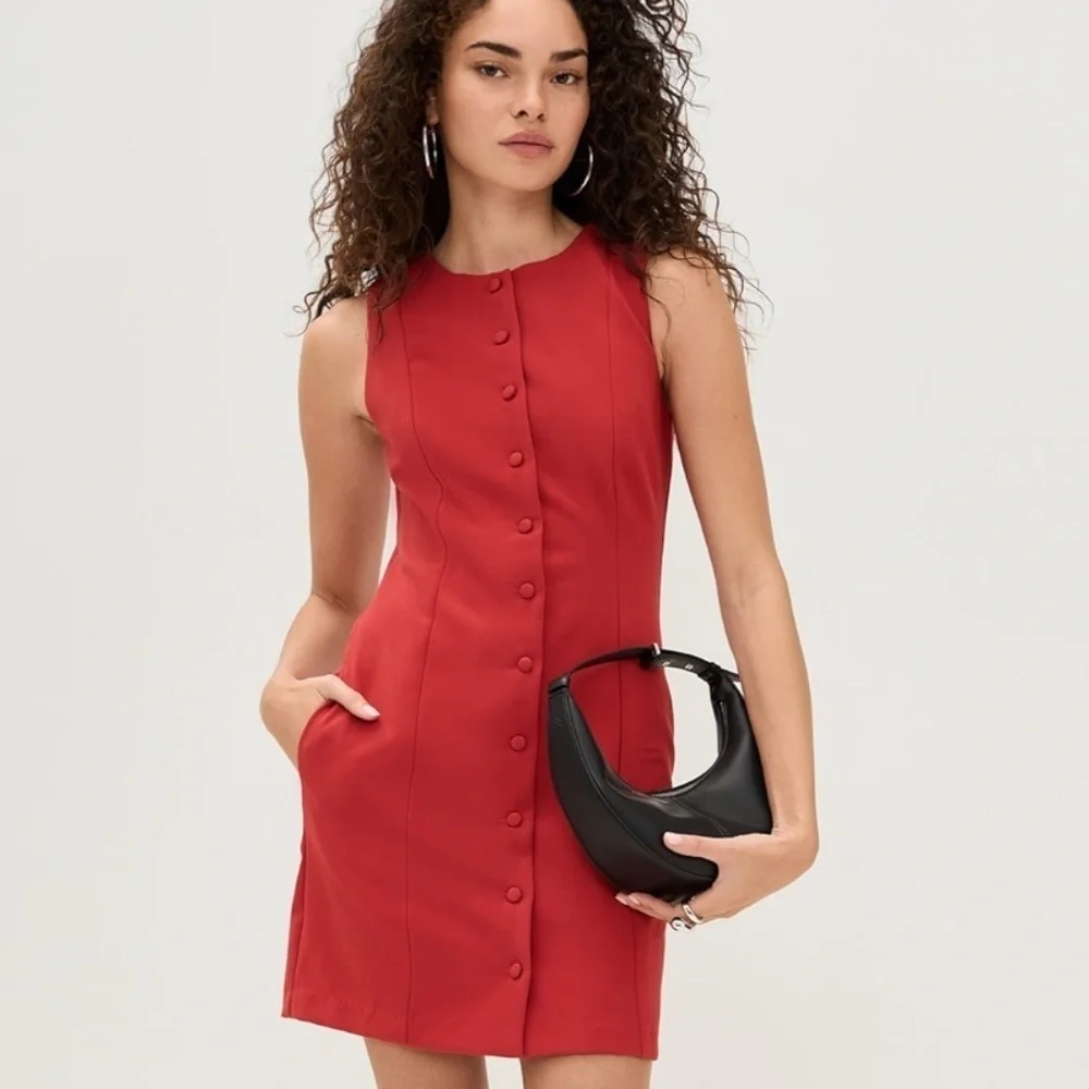 WAYF NEW Button Down Mini Fitted Classic Red Dress